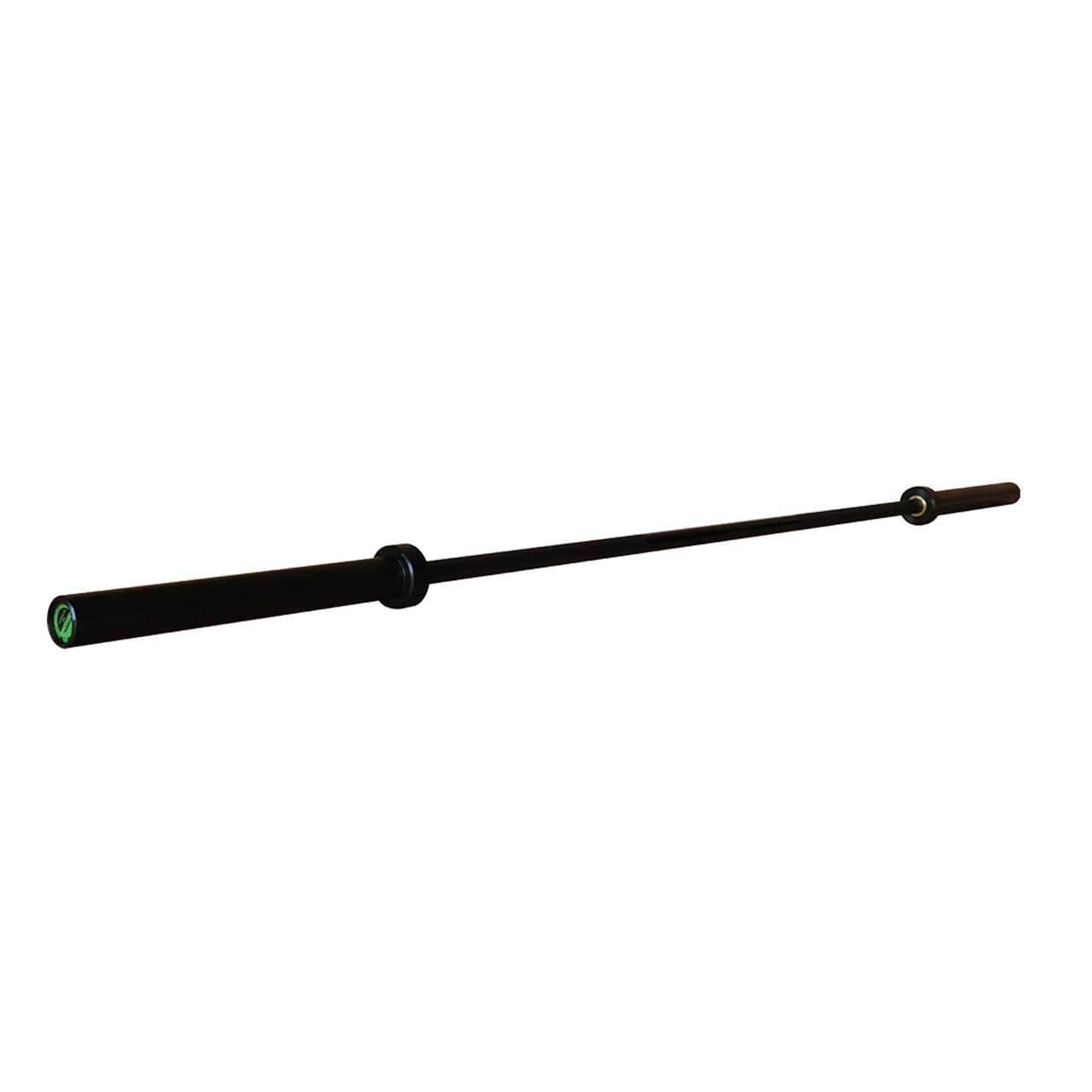 A black 4 needle Olympic barbell which is 7ft in length.