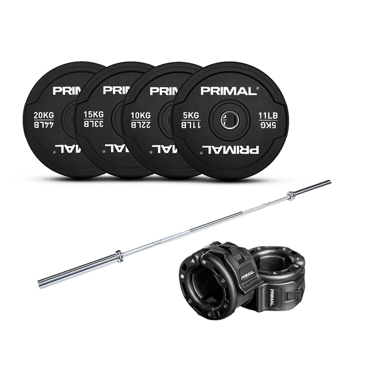 Primal Pro Series 100kg Black Bumper & Barbell Set