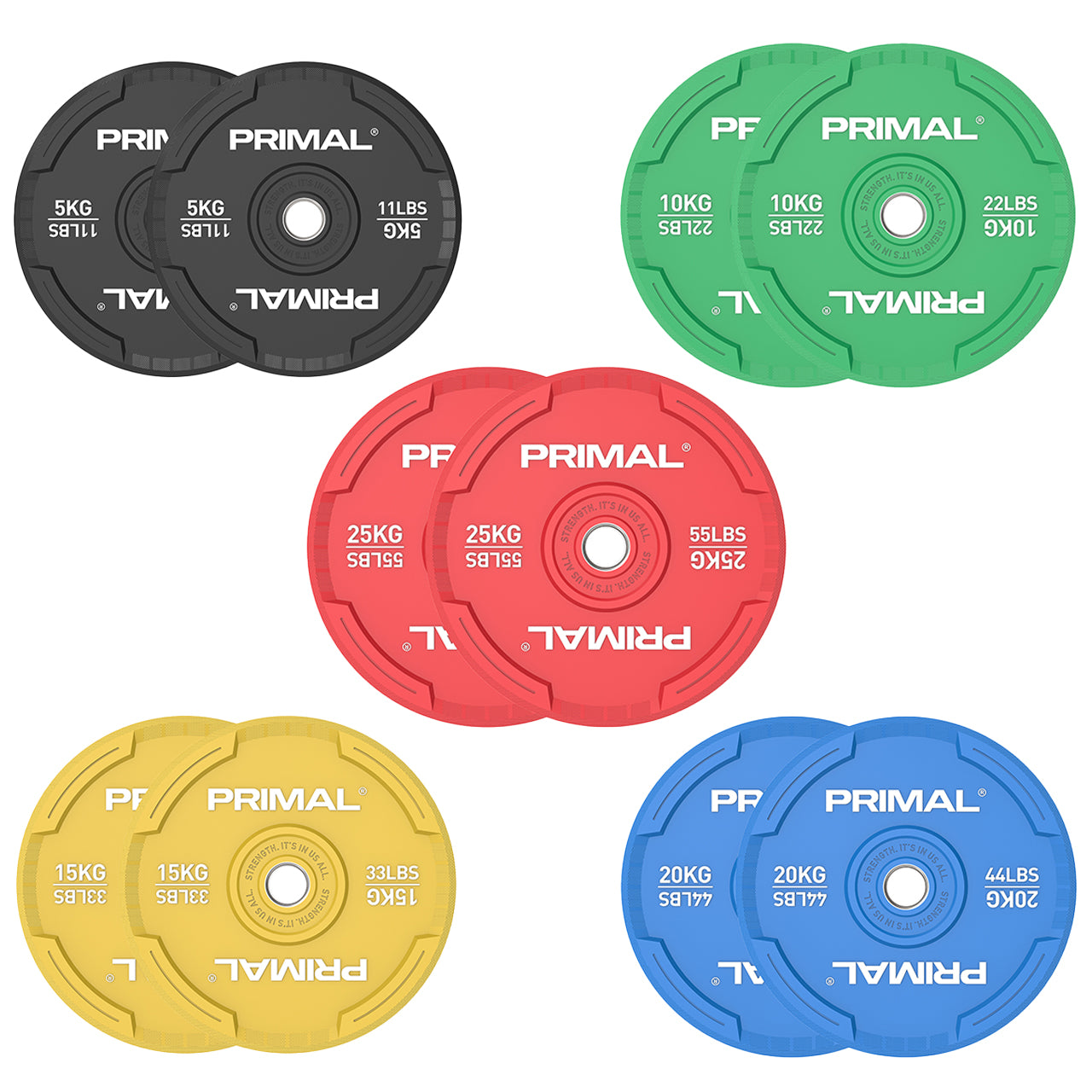 Primal Performance Series Coloured Bumper Plate (Sets)