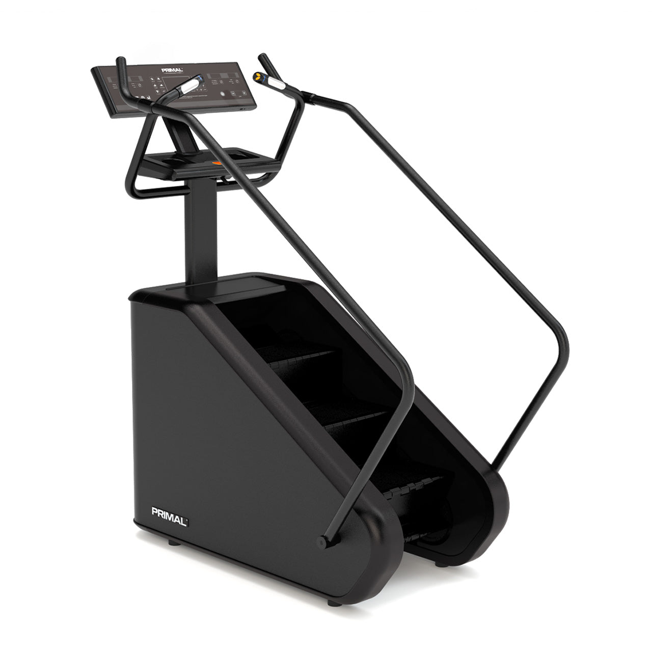 Angled view of stair climber cardio machine.