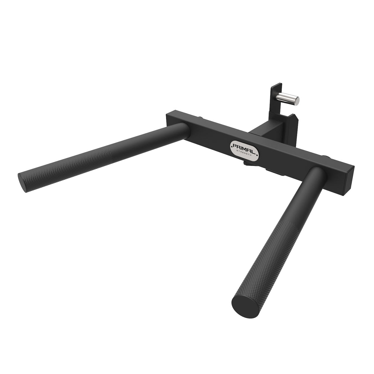 A black steel dip handle attachment to be used with a modular rack.