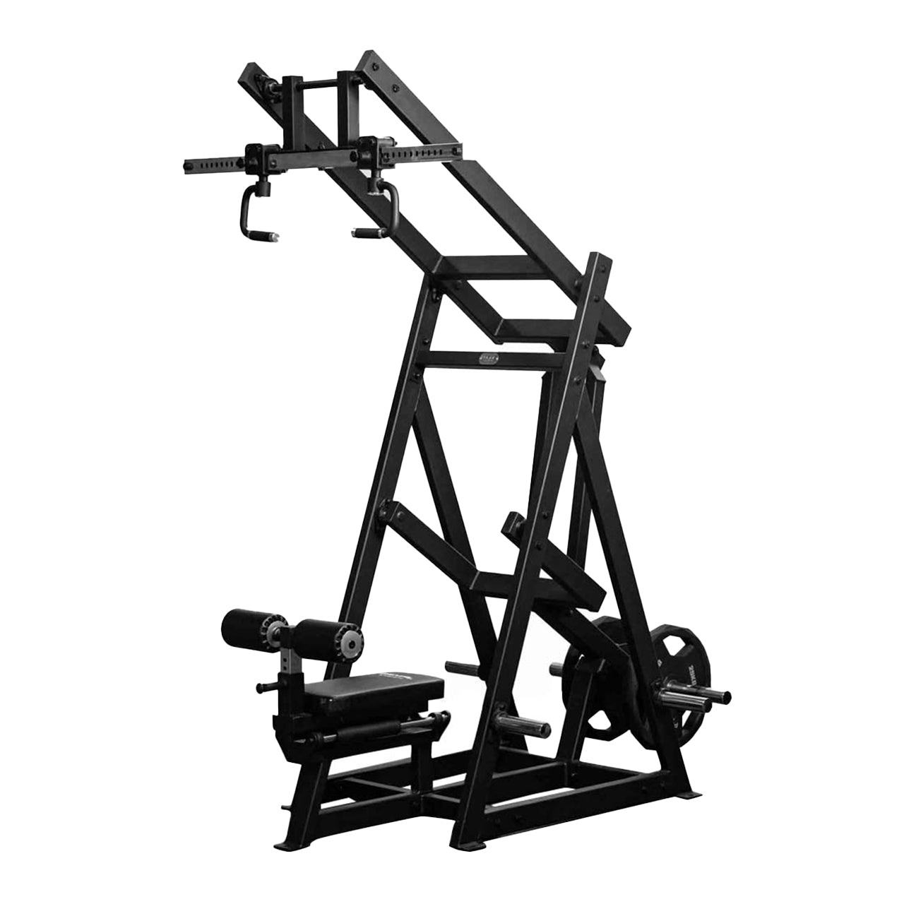 Angled view of front facing lat pulldown machine.