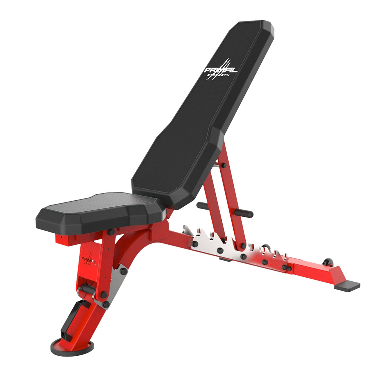 A red adjustable gym bench.