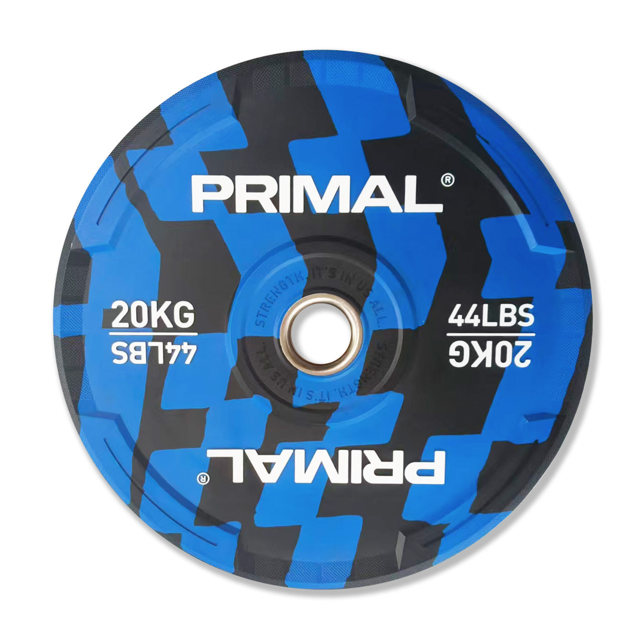 A 20kg patterned colour rubber bumper plate.