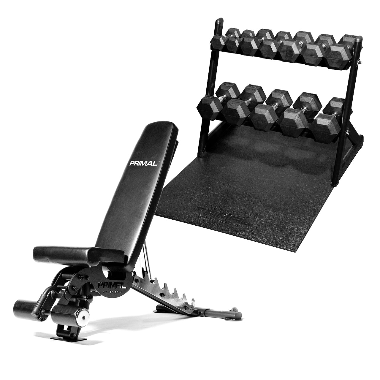 Primal Personal Series Adjustable Bench & Hex Dumbbell Set