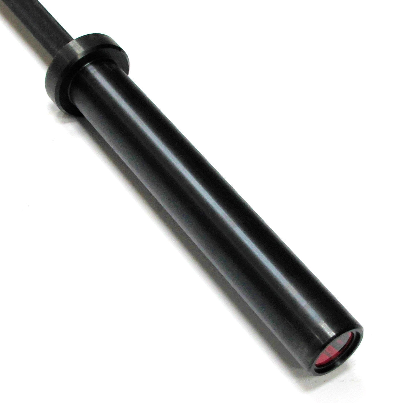 the sleeve of a black olympic barbell